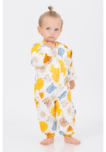 Kız Erkek Çocuk Kalın Elyaf Dolgulu 2.5 Tog Desenli Uyku Tulumu-sarı-beyaz Sarı - Beyaz
