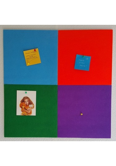 Keçe Kumaş Kaplı Mantar Duvar Panosu 4 Renkli 30X30 Cm 4 Adet