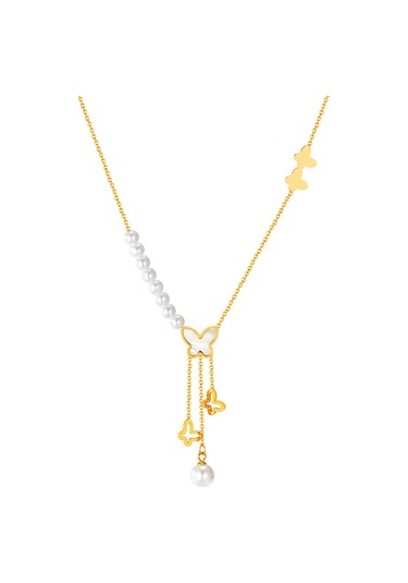 Sones Opk Gx2433 Vintage Hollow Kelebek Püskül İnci Kolye Paslanmaz Çelik Kolye