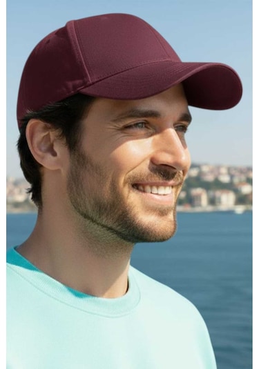 Uniquetrenders Erkek Pamuklu Cırtlı Ayarlanabilir Kep Şapka Bordo