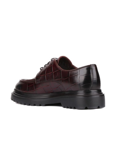 Shoetyle - Bordo Croco Deri Bağcıklı Erkek Günlük Ayakkabı 250-1615-758-bordo Bordo
