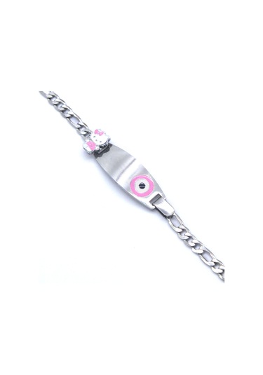 316l Çelik Pembe Nazar Boncuklu Hello Kitty Çocuk Bileklik Blk-961 Gümüş