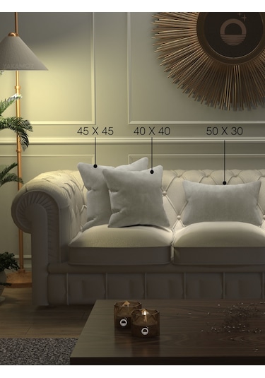 Br Yakamoz Ekru Renk Kırlent , Yastık Kılıfı Kadife Görünümlü Velvet Touch Serisi Ekru