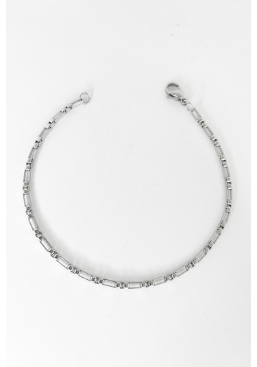 Gümüş Renkli Dikdörtgen Kare Çelik Zincir Bileklik Gümüş