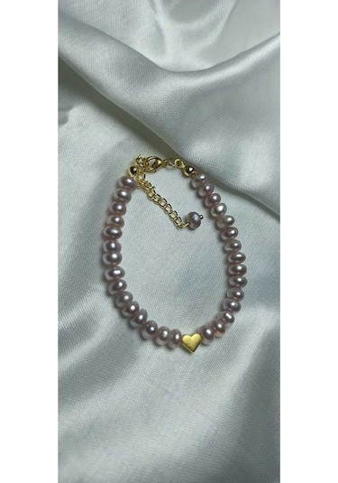 24k Altın Kaplama Gerçek Lila Şekilsiz İnci Tasarım Bileklik Lila