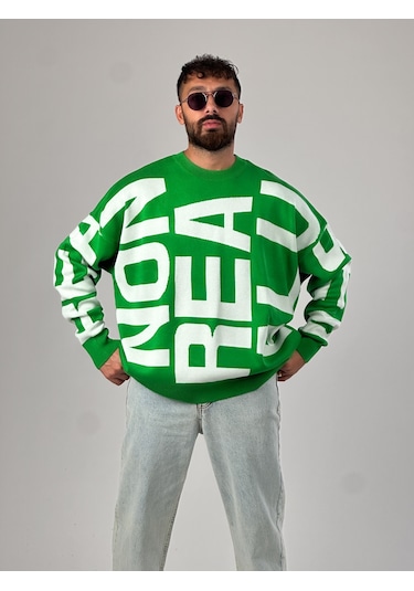 Bold Print Oversize Yeşil Erkek Sweat Coc1021 Yeşil