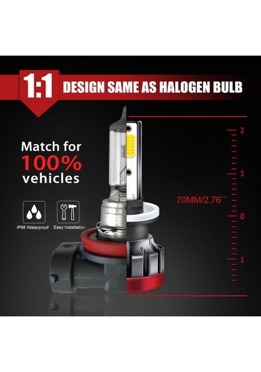 Kosona 880/881 Tipi 3000k Sarı Işık Led Araba Feneri, 30w 3000 Lumens, Ip68 Su Geçirmez, Plug And Play, 30.000+ Saat Ömür