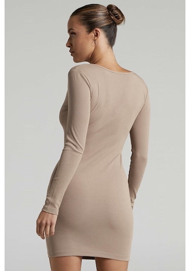 Madmext Bej Uzun Kollu Basic Mini Kadın Elbise Mg1700-bej Bej
