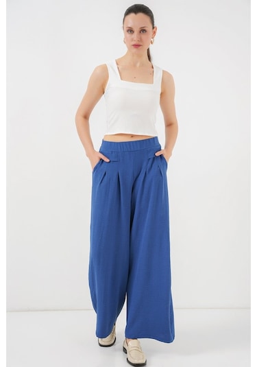 Geniş Paça Pileli Pantolon 6718 - İndigo İndi Go