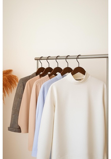 6 Lı Ahşap Görünümlü Askı Kahve 44 Cm Kahve