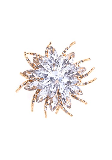 Kadın Gelinler İçin Çiçek Broş Pin Beyaz Kristal Broş, Kristall Gold
