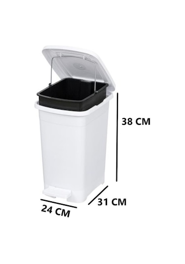 Omnipazar Elf-i343 Slim Pedallı Plastik Çöp Kovası İç Kovalı 15 Lt Beyaz