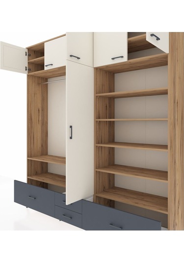 Hyperion Dolap 18 Raflı 4 Çekmeceli Tek Askılı 220x44x243 Çam-aytaşı/antrasit Aytası/antrasıt Hyperion Dolap 18 Raflı 4 Çekmeceli Tek Askılı 220x44x243 Çam-aytaşı/antrasit Aytası/antrasıt