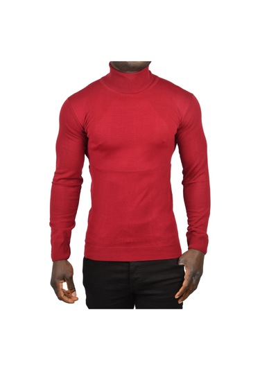 Deepsea Erkek Bordo Tam Balıkçı Yaka Yanları Desenli Slim Fit Boğazlı Triko Kazak 2505495 Bordo