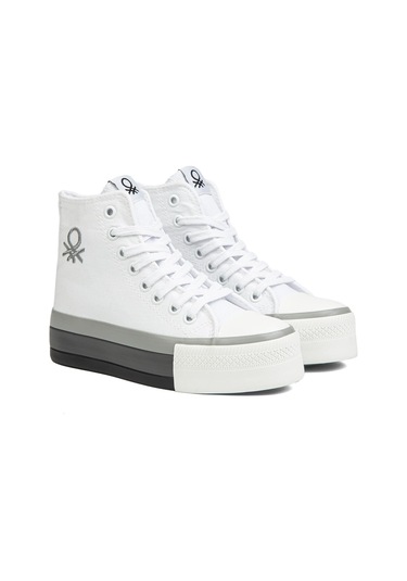 Benetton Bn 30944 3114 Beyaz Gri Kadın Spor Ayakkabı 001