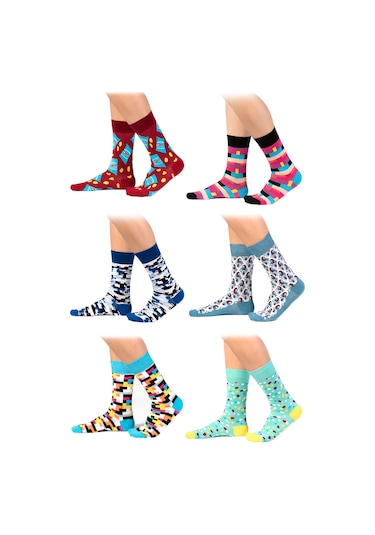 6'lı Organik Pamuklu Dikişsiz Erkek Çok Renkli Desenli Çorap (448387623) Siyah