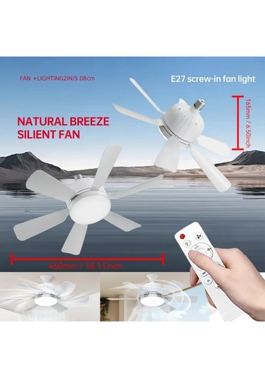 Xuweiwei 46cm 6 Bıçaklı Akıllı Tavan Vantilatörü Beşli Beyaz Paket Vantilatör E26 E27 Soket Led Işık Uzaktan Kumanda Ayarlanabilir Hız 3500k 6000k