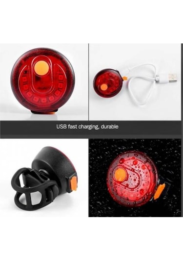 Usb Li Bisiklet Arka Çakar Stop Yuvarlak Siyah