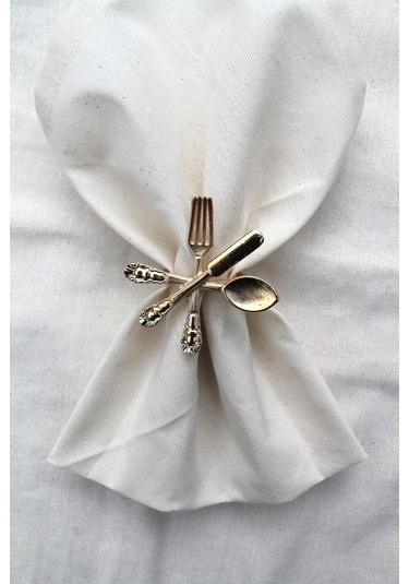 12 Adet Dekoratif Gold Food Style Peçete Halkası - Napkin Ring
