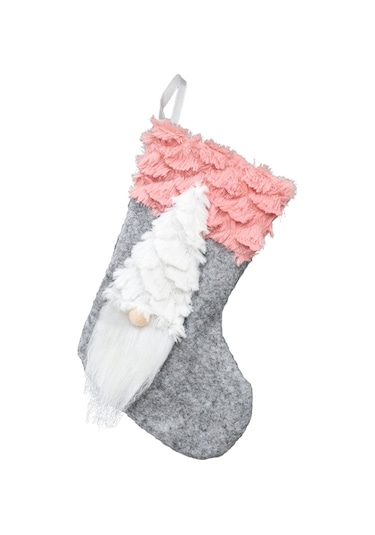 Geeroyoo Pembe Noel Çorabı, Cüce Figürlü Hediye Torbası, Dekoratif Noel Aksesuarı, 23x12cm Boyutunda