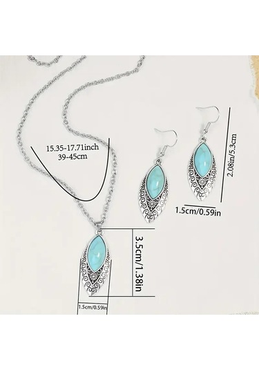 Otantik Mavi Taşlı Gümüş Takı Seti, Ahşap Kutu İçerisinde, Sevgililer Günü Hediyesi Gümüş