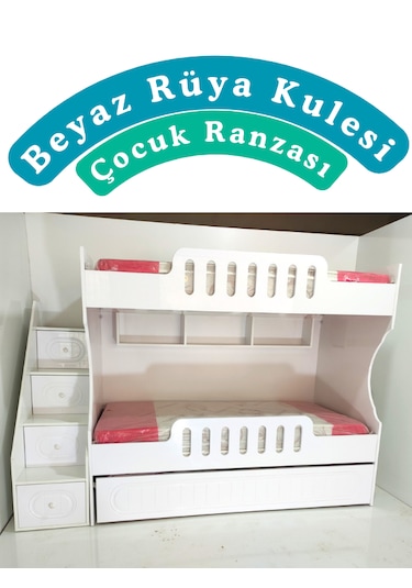 Mdf Beyaz Rüya Kulesi Çocuk Ranzası