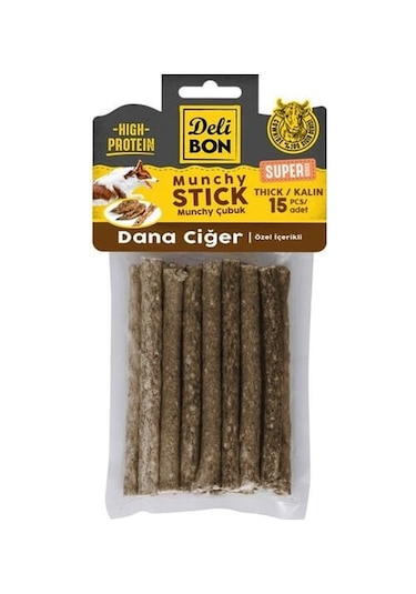 Delibon Süper Munchy Çubuk Dana Ciğerli Köpek Çiğneme Kemiği Kalın 15'li