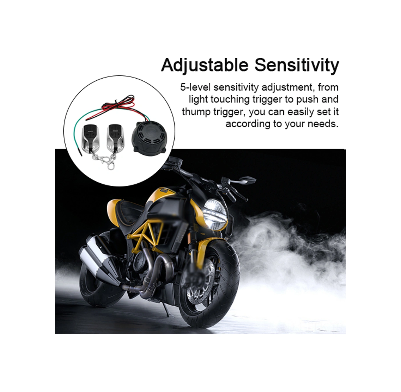 Xindoker 12v Motosiklet Antenksiyon Sistemi, 115-120db Yüksek Sesli Alarm, 5 Seviye Hassasiyet Ayarı, Araç Arama Fonksiyonu, 1 Kumanda, Siyah