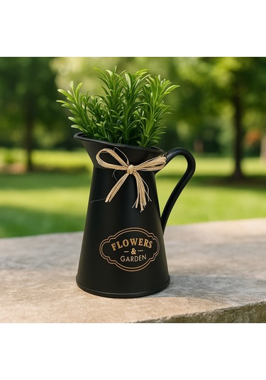 Dekoratif Plastik Saksıda Yapay Bitki Siyah Plastik Sürahi Form 10 10 25 Cm