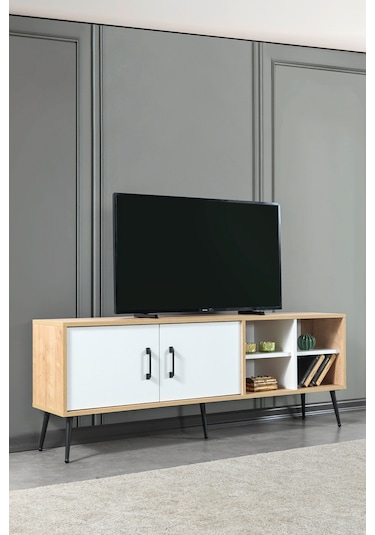 3611 Şile Metal Ayaklı Metal Kulplu 160 Cm Tv Ünitesi - Beyaz Safir Beyaz - Safir