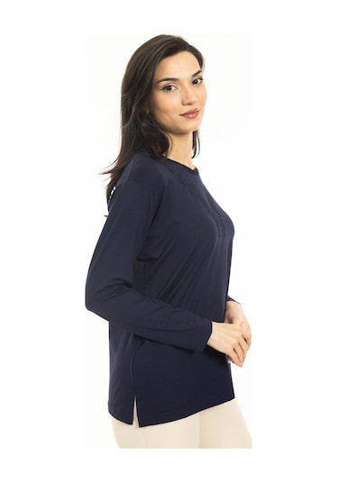 Yeni Sezon Kadın Orta Yaş ve Üzeri Yeni Desen Triko Yaka Likralı Anne Penye Bluz 30520-lacivert