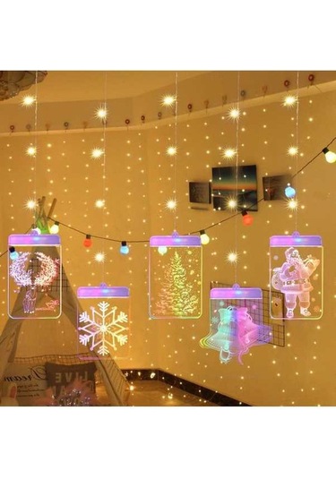 Dancemonkey 3d Noel Dize Festivali Led Işık Ev Odası Dekor, Renkli Beyaz