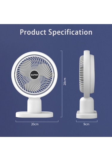 Hp-f01 Işıklı Vantilatör Usb Şarjlı Masaüstü Mini Fan 3 Kademel