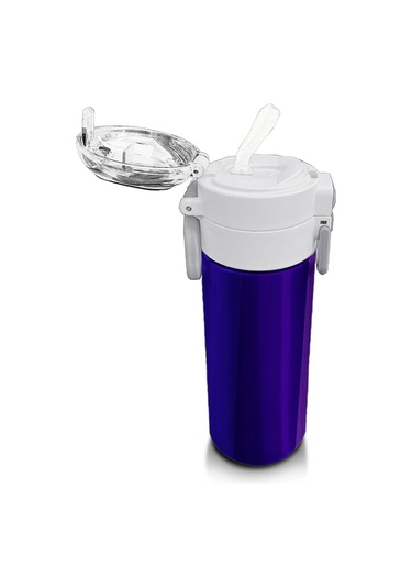 Coral High Kids Renkli Çizgili Desenli Pipetli Ve Direkt İçim Çelik Termos 500 Ml 31874 Mor - Lila