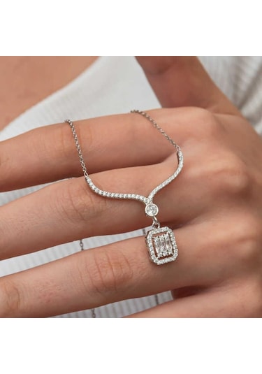 Gümüş Baget Taşlı Gerdanlık Model Kadın Kolye-205543 Çok Renkli