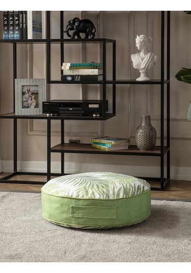 Yeşil Bitki Ve Palmiye Desenli Puf Minderi, 60x60 Cm, Balkon Ve T