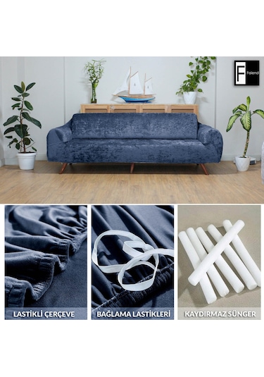 Kadife 3 3 1 1 Petrol Mavi Lastikli Kanepe Örtüsü Lastikli Koltuk Örtüsü Koltuk Kılıfı Pembe