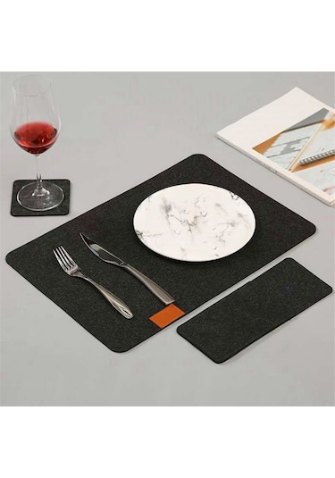 Xiaaokeji Set Yıkanabilir Keçe Amerikan Servis Masa Örtüleri Yalıtım Pedleri Siyah Siyah