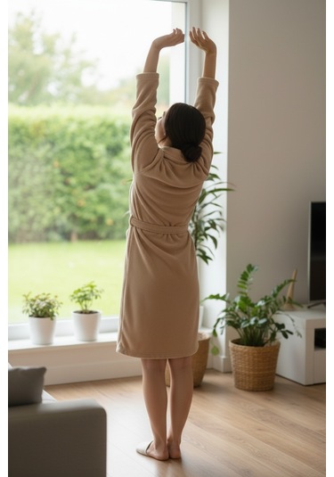 Lumor Şal Yaka Wellsoft Peluş Yumuşak Sabahlık Bej Bej