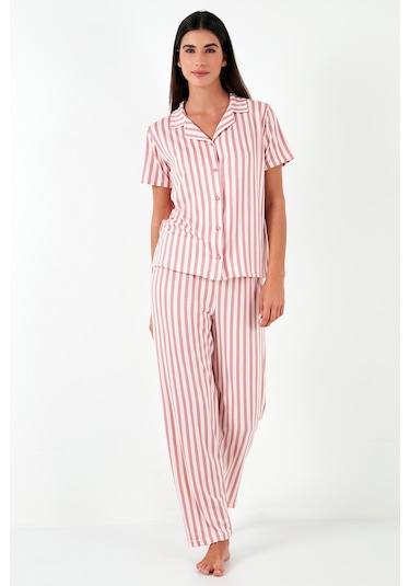 Lela Desenli Regular Fit Gömlek Yaka Bayan Pijama Takımı 65750101 Pudra Lela Desenli Regular Fit Gömlek Yaka Bayan Pijama Takımı 65750101 Pudra