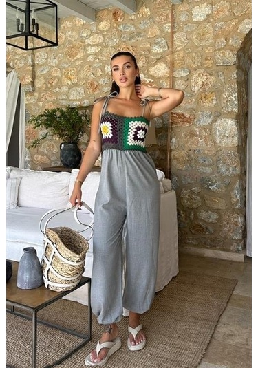 Jasmin Süzüneli Keten Tulum 1280-08 Gri