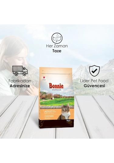 Bonnie Tavuklu Yetişkin Kedi Maması 1,5 Kg X 3 Adet
