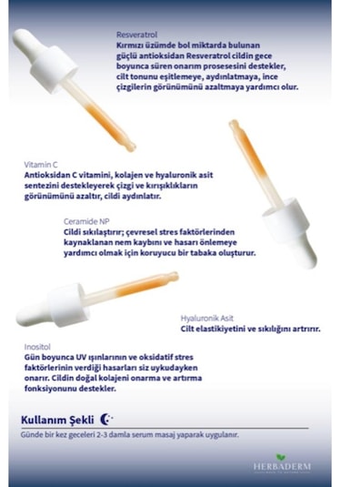 Herbaderm Süper Serum Sıkılaştırıcı Aydınlatıcı Onarıcı  Gece Serumu 30Ml