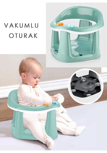 Bebek Destekli Banyo Oturağı - Vakum Tabanlı Bebek Mama Oturağı - Yeşil