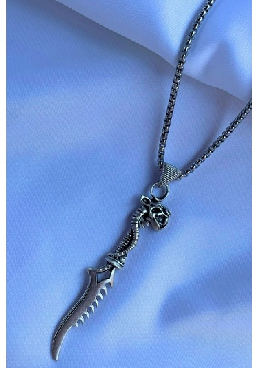 Ejderha Başlı El İşçiliği Paslanmaz Çelik Zincir Erkek Kolye Gümüş