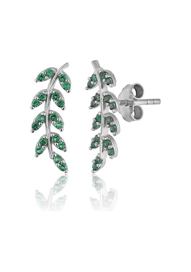 Zanaatsilver Gümüş Yeşil Zirkon Taşlı Rodyum Kaplama Yaprak Modeli Küpe