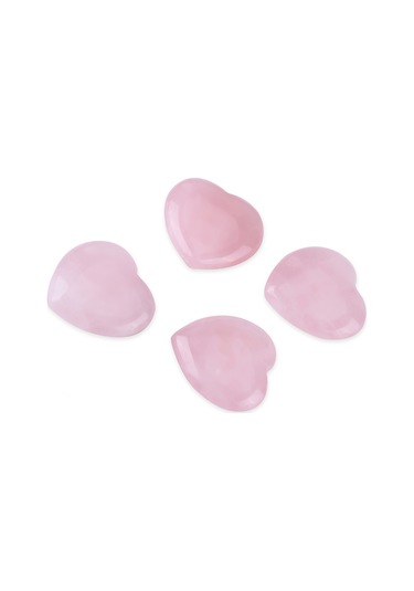 Konesam 4 Adet Doğal Pembe Kuvars Kalp Şeklinde Taş - Polished, Kimyasal İşlem Yok - Aşk Belgesi Hediyesi 25x25x10mm