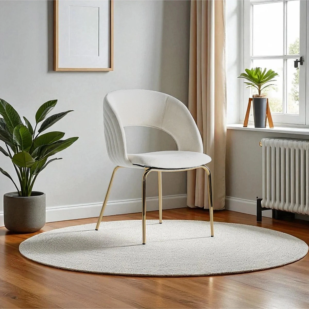 Dengema Boston S91 Sandalye 2 Adet Krem Kumaş, Gold Metal Ayak Krem - Gold