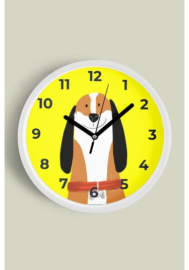 Sevimli Köpek Çocuk Odası Duvar Saati - 35cm - Önü Camlı Beyaz Kasa - Sessiz Mekanizma-jh1062 Beyaz
