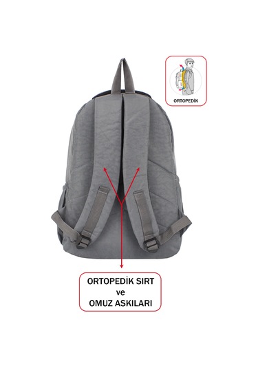Dada Okul Sırt Çantası Gri Ortaokul Lise Geniş İç Hacim Ortopedik Su Geçirmez Kumaş Gri